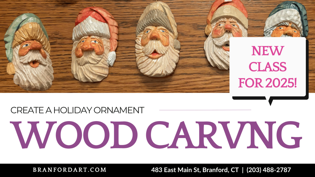 create a holiday ornament in Branford Art Studio's wood carving for beginners course